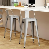 Tongli Metal Bar Stools Set of 2 Counter Stools Metal Bar Chairs Stools Counter Height Barstools Indoor Outdoor (Silver, 2PCS-26)