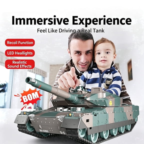 Tongli RC Tank,9 Channels Extra Large Remote Control Tank with Recoil, LED Headlights, Sound Effects, 40cm