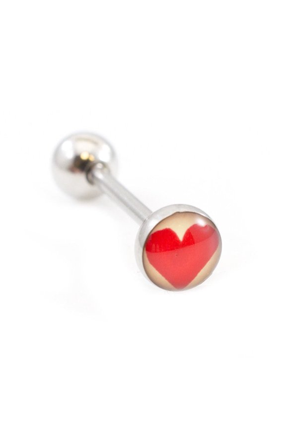 Tongue Barbell with Red Heart Design design 14g