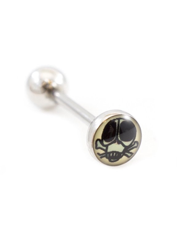 Tongue Barbell with Skull Poison Design design 14g