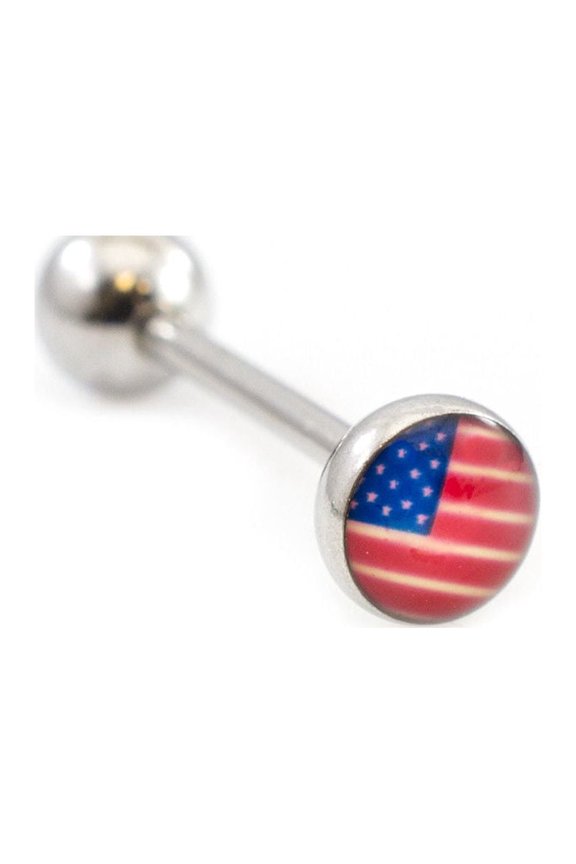 Tongue Barbell with USA Flag Design design 14g