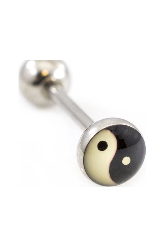 Tongue Barbell with Ying-Yang design 14g