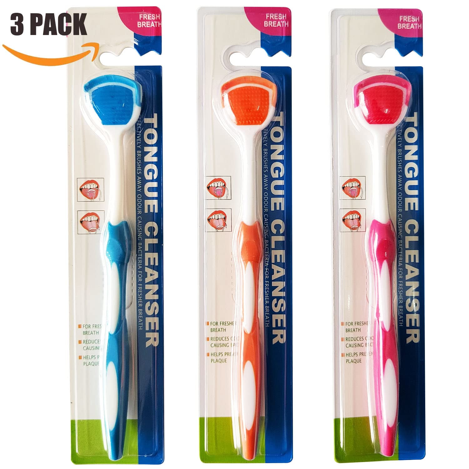 Tongue Brush, Tongue Scraper, Tongue Cleaner Helps Fight Bad Breath, 3 Tongue Scrapers, 3 Pack Random Color