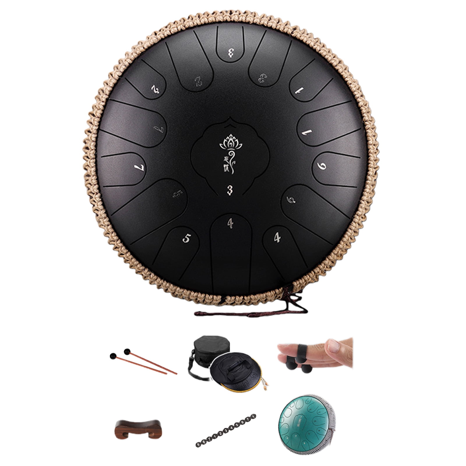 Tongue Drum 13 Inches 15 Notes, Hand Pan Drums for Adults 440hz, C Leading Steelpan Musical Instrument with Song Book, Mallets and Carry Bag
