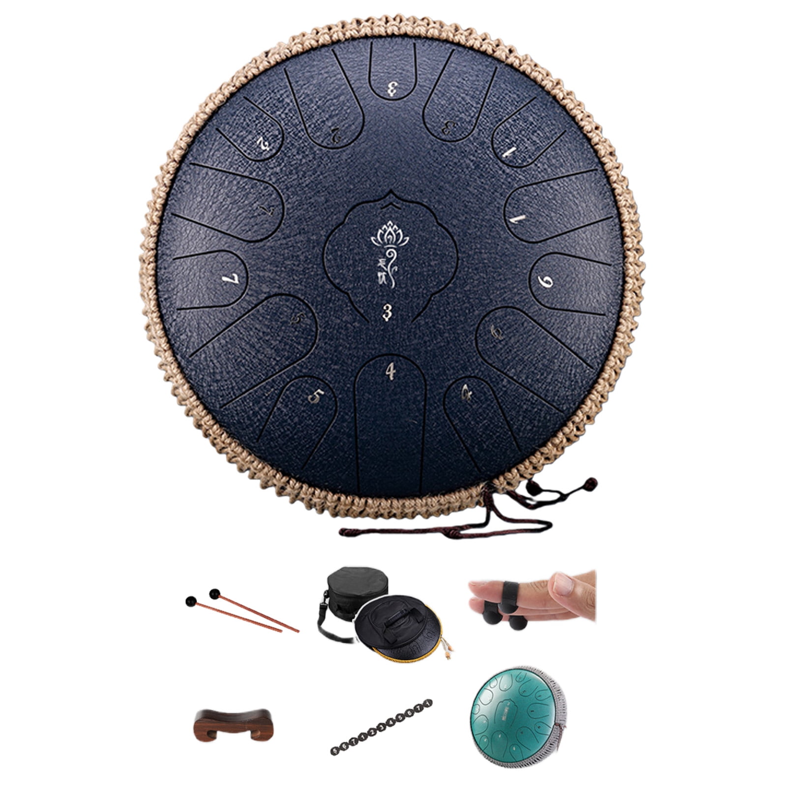 Tongue Drum 13 Inches 15 Notes, Hand Pan Drums for Adults 440hz, C Leading Steelpan Musical Instrument with Song Book, Mallets and Carry Bag