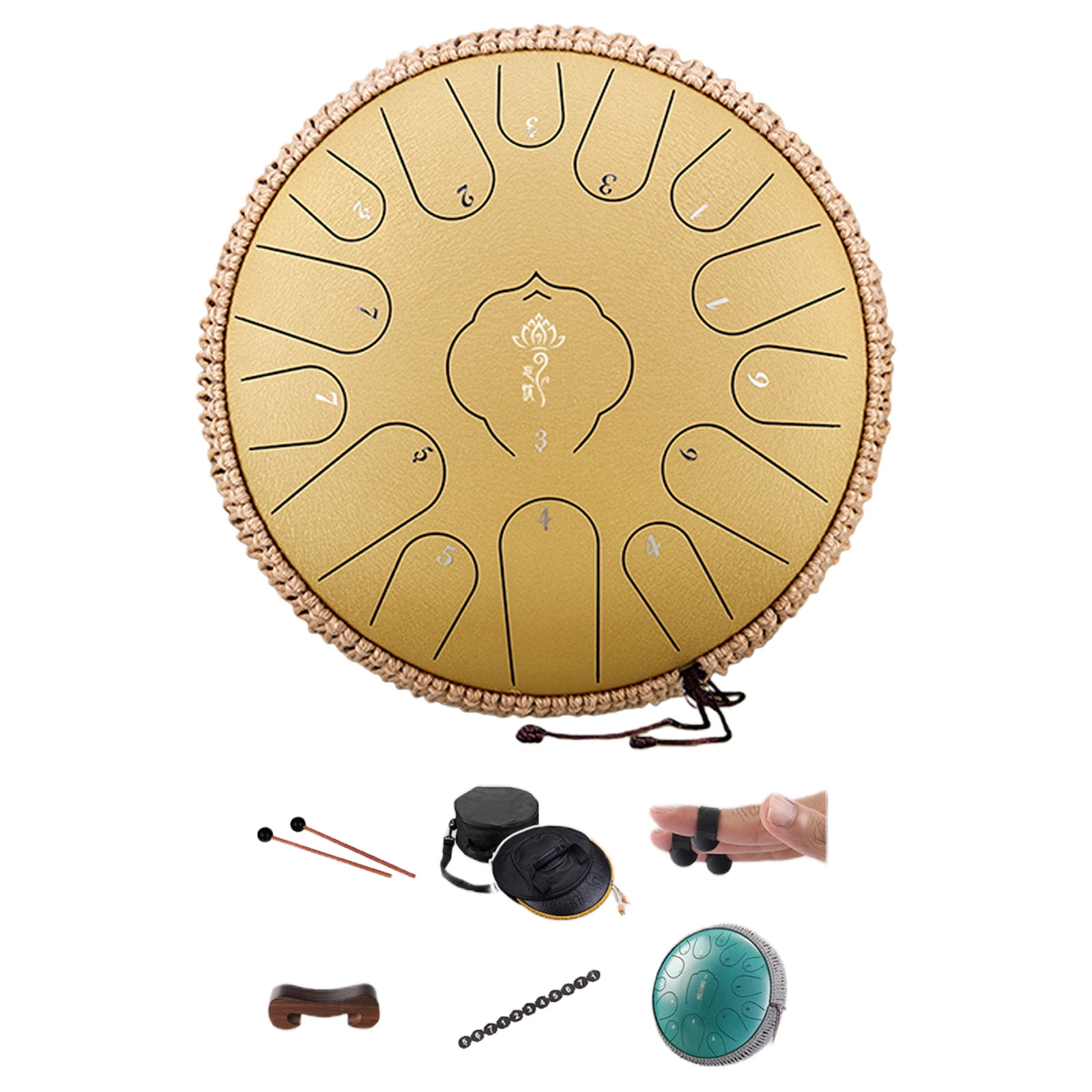 Tongue Drum 13 Inches 15 Notes, Hand Pan Drums for Adults 440hz, C Leading Steelpan Musical Instrument with Song Book, Mallets and Carry Bag