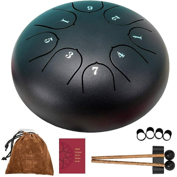 Tongue Drum, Upgraded Steel Tongue Drum 8 Notes 6 Inch, Professional Steel Drum C-Key (Black) for Beginner Adult Kids