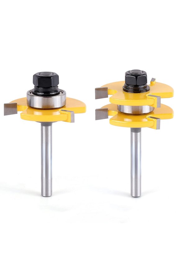 Tongue and Groove Router Bit Set 1/4 Inch Shank - 2pcs Router Bits for 3/4" Stock, 1/2" Cutting Depth - T Shape 3 Teeth Wood Milling Cutter Woodworking Tool