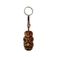 thumbnail image 1 of Tongue Out Polynesian Tiki Head 3D Figurine Keychain Multicolored Macramé Metal Ring - Handmade Gifts Boho Car Keys Bag Accessories, 1 of 1