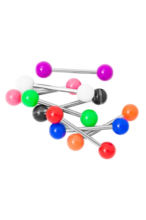 Tongue Piercing Barbells - 8 Pack No Duplicates - Colorful Acrylic Balls - 14ga