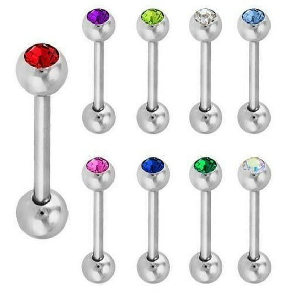 Luxe Modz 14G Tongue Ring Barbell With Jewel Surgical Steel Multiple Sizes And Colors Piercing Jewelry Men Women