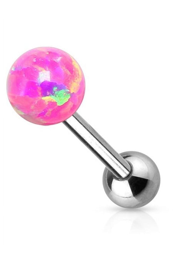 Tongue Ring Opalite Ball 14GA Internally Threaded Surgical Steel Barbell