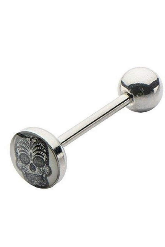 Tongue Rings 316L Surgical Steel Barbell 14g 5/8 8mm Glow In the Dark Sugar Skull Logo CH267