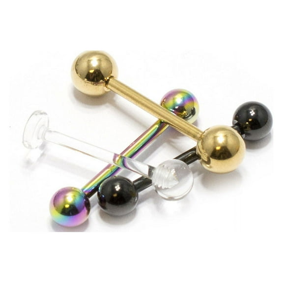 Tongue Rings Barbell 4 Pack Nipple Surgical Steel Bar + Retainer 14G 16mm 5/8"