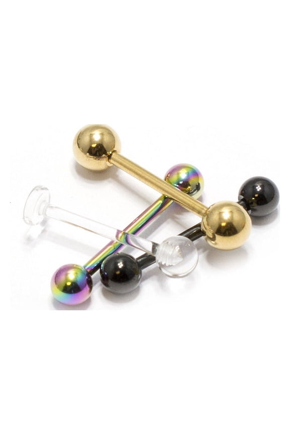 Tongue Rings Barbell 4 Pack Nipple Surgical Steel Bar + Retainer 14G 16mm 5/8"