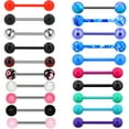 thumbnail image 1 of Tongue Rings Set 20PCS Straight Barbells Body Piercing Jewelry Women's Stainless Steel 14 Gauge Assorted Barbell Tongue Rings, 20 Pack, 1 of 16