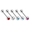 thumbnail image 1 of Tongue Rings with CZ Gem Lot of 5 Pieces Straight 14G -16mm for Unisex, 1 of 1