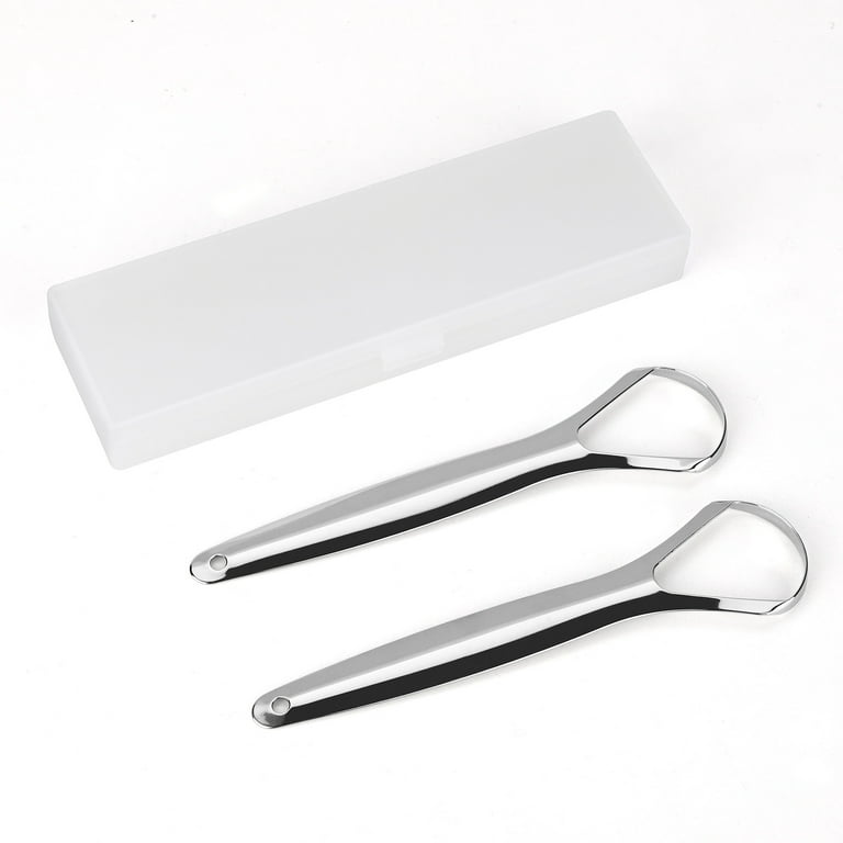 Tongue Scraper Stainless Steel 2 Pack Reusable Metal Tongue Cleaners Remove  Bad Breath for Adults with Travel Cases