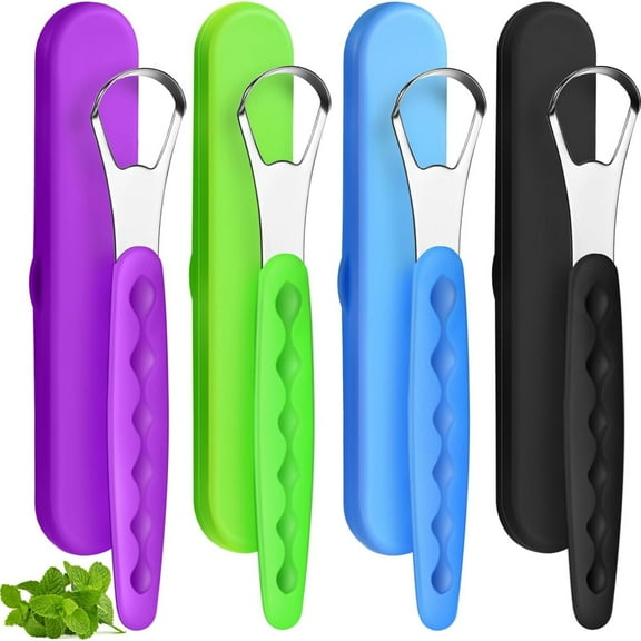 Tongue Scraper Cleaner for Adults & Kids, Medical Grade Metal Tongue Brushes Set for Fresh Breath Dental Eliminate Bad Breath in Seconds (4 pcs)