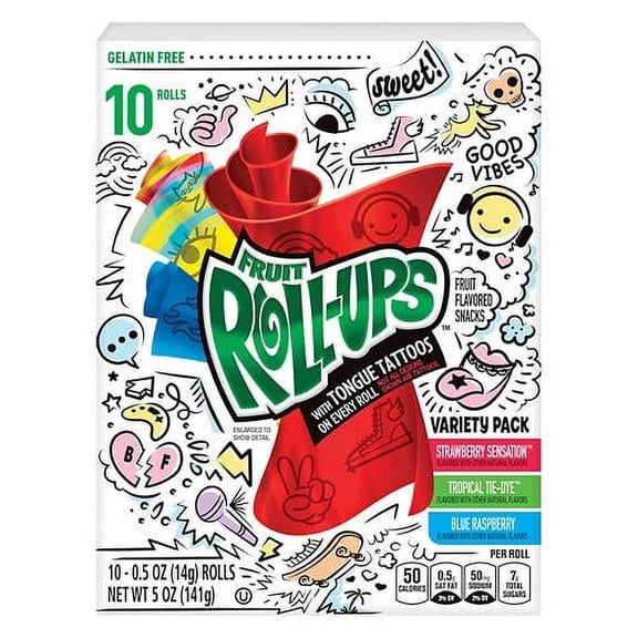 Tongue Tattoos Fruit Roll-Ups Variety Pack, 10 count- Pack of 5