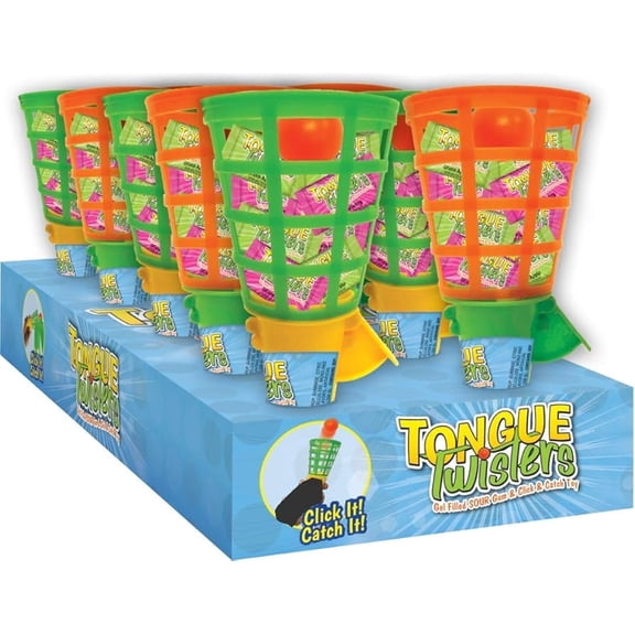 Tongue Twisters Gel Filled Sour Gum, Click and Catch Toy, Strawberry and Green Apple Flavors, 10 Count, 0.99 Ounce