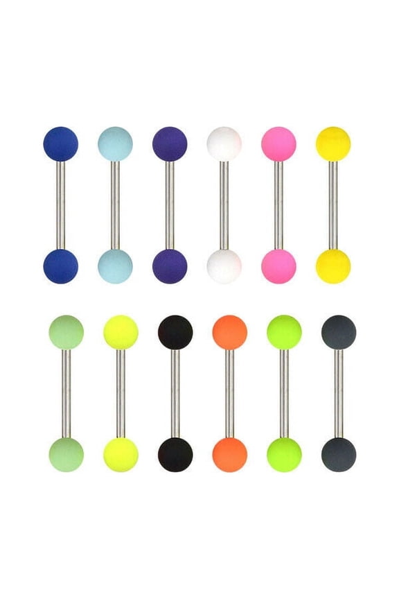 Tongue ring Straight Barbel surgical steel 14G 5/8" 16mm multi pack 12 pc Matte Finish Good for Tongue, Nipple