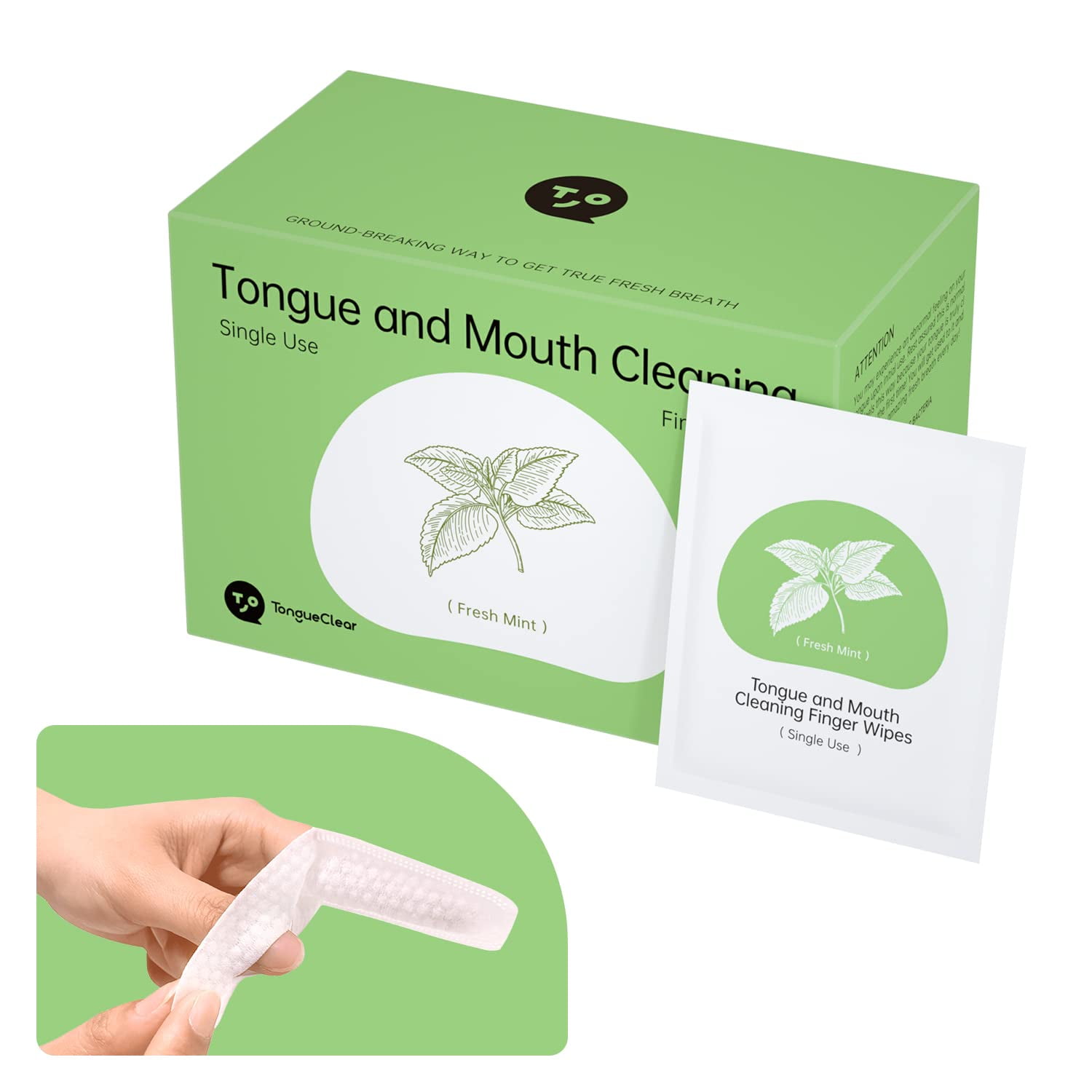 Tongueclear Finger Teeth Wipes for Adults, 60pcs, Oral Brush ups for