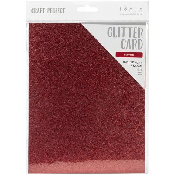 Tonic Studios GLTTRCRD-9964E 8.5 x 11 in. Craft Perfect Glitter Cardstock-Ruby Ritz - Pack of 5