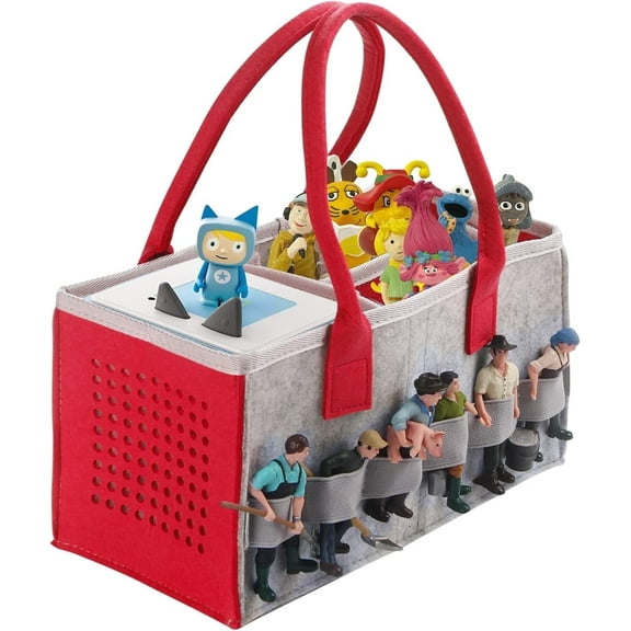 hautllaif Toniebox Carry Bag, Storage Case with Handle for Toniebox Starter Set and Tonies Figures, Organizer for Over 30 Figures (Grey + red)