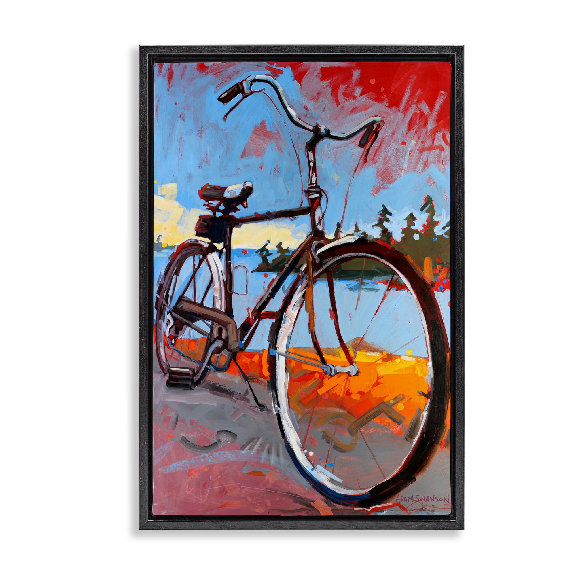 Tonight Bicycle Journey Black Framed Floater Canvas Wall Art, design by Adam Swanson