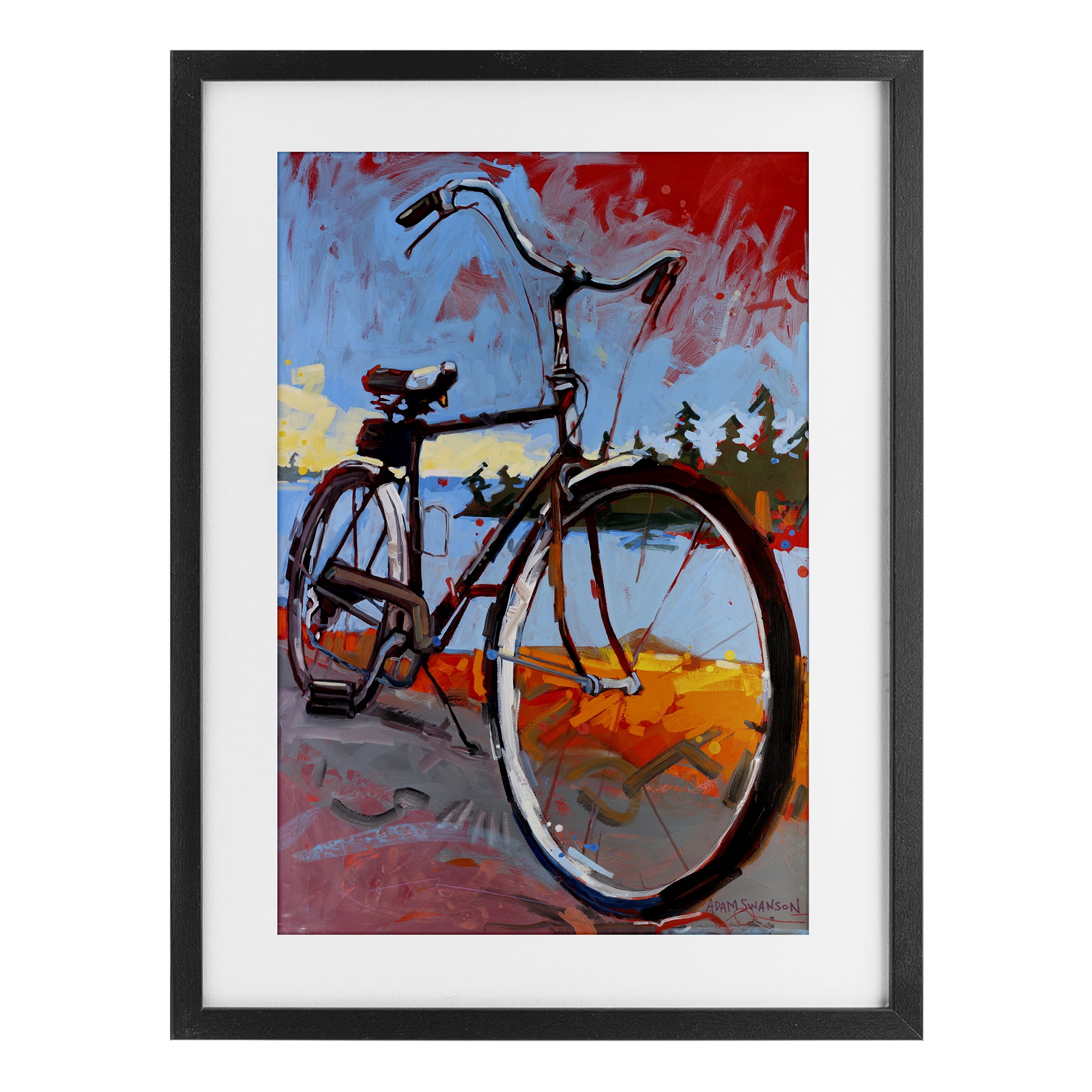 Tonight Bicycle Journey Black Framed Print Under Glass, design by Adam Swanson