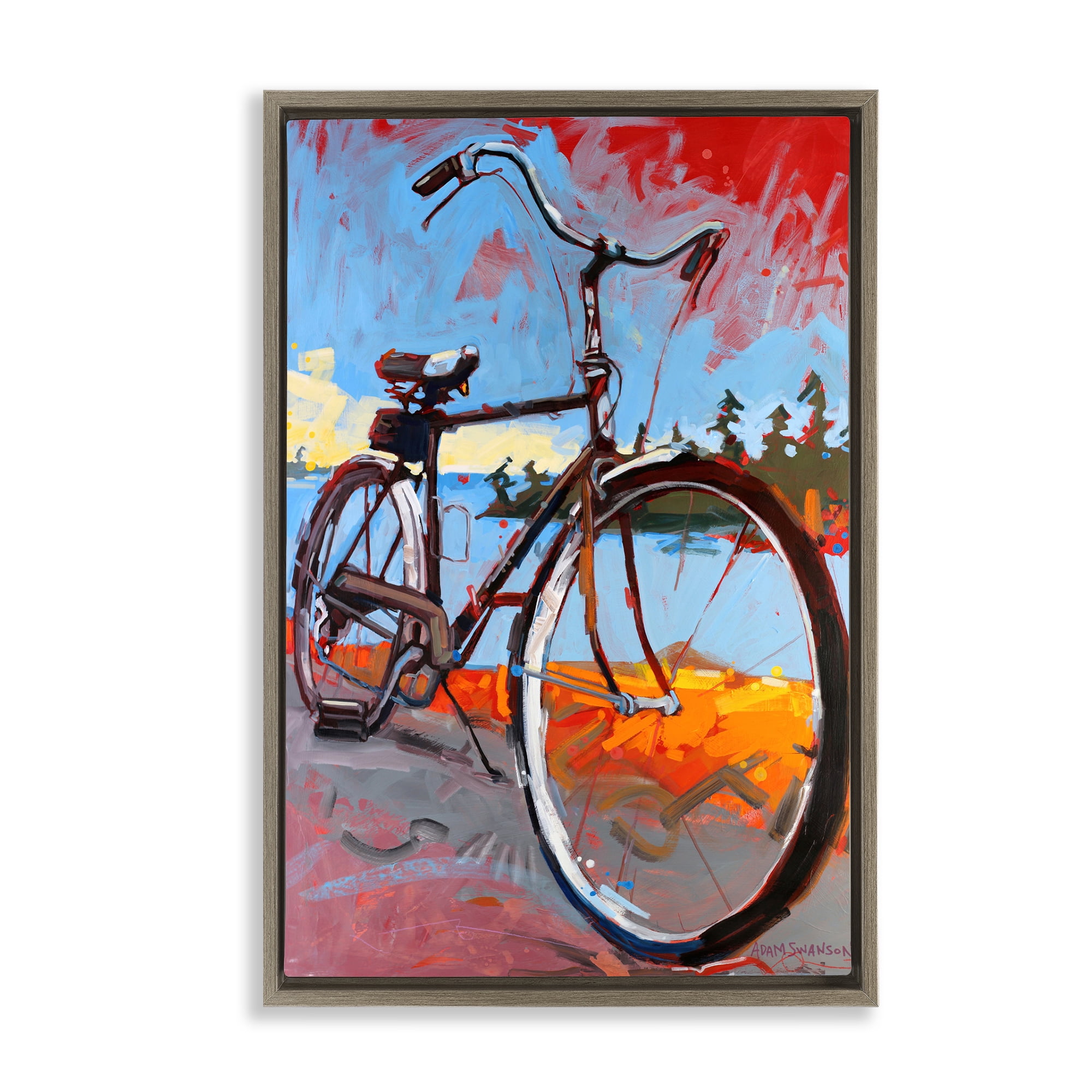 Tonight Bicycle Journey Brown Framed Floater Canvas Wall Art, design by Adam Swanson