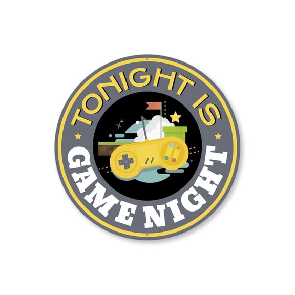 Tonight Is Game Night Circle Aluminum Metal Decor Sign - 12" Round