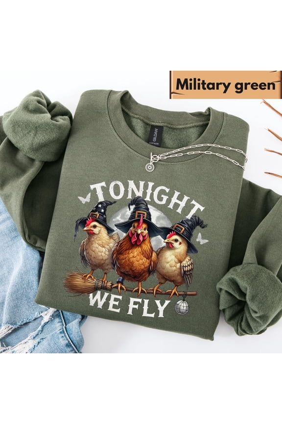 Tonight We Fly Rooster Sweatshirt – Funny Chicken Witch Pullover, Spooky Farm Aesthetic Fall Gift Sweater