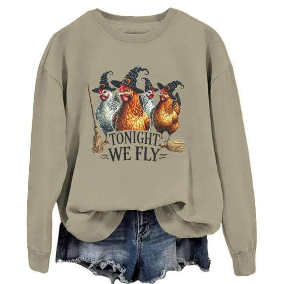 Tonight We Fly Women’s Halloween Sweatshirt – Chicken Witches Crewneck Pullover