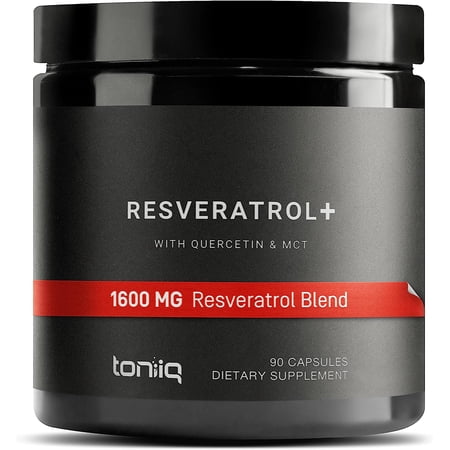 Toniiq Resveratrol Quercetin Blend 1600mg- Ultra High Purity and 3rd Party Tested - with MCT Oil