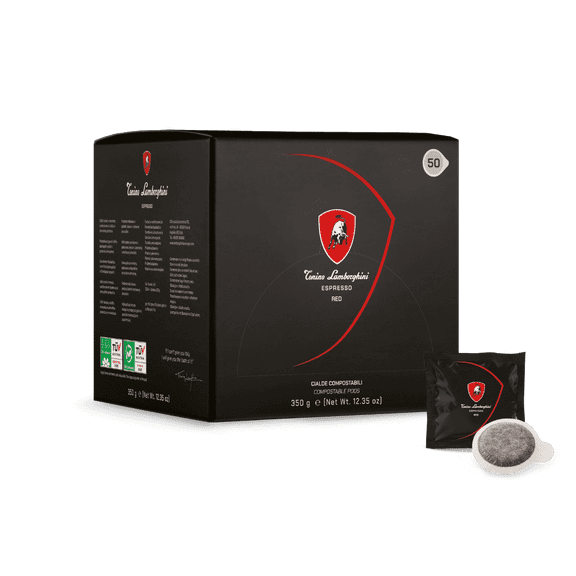 Tonino Lamborghini E.S.E. Espresso Coffee Pods RED Blend, 50 count, Individually Wrapped, 7g Each