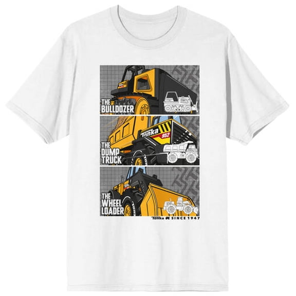 Tonka Bulldozer Dump Truck & Wheel Loader Adult White Crew Neck Short Sleeve T-shirt-Medium