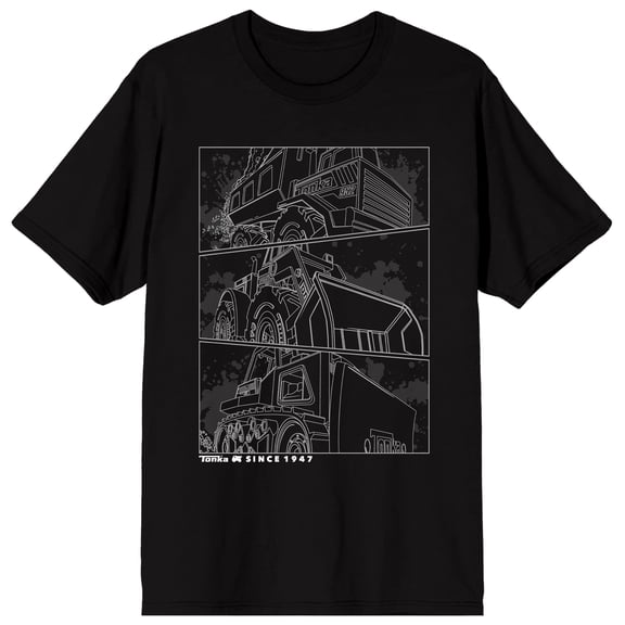 Tonka Construction Trucks Adult Black Crew Neck Short Sleeve T-shirt-Medium