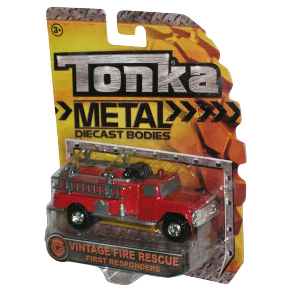Tonka Metal Die-Cast Bodies (2013) Hasbro Red Vintage Fire Rescue First Responders Toy Truck - (Cracked Plastic)