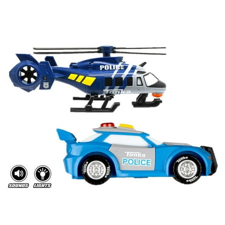 Tonka - Mighty Force - Lights and Sounds - 2 Pack Bundle - Police Cruiser & Police Copter