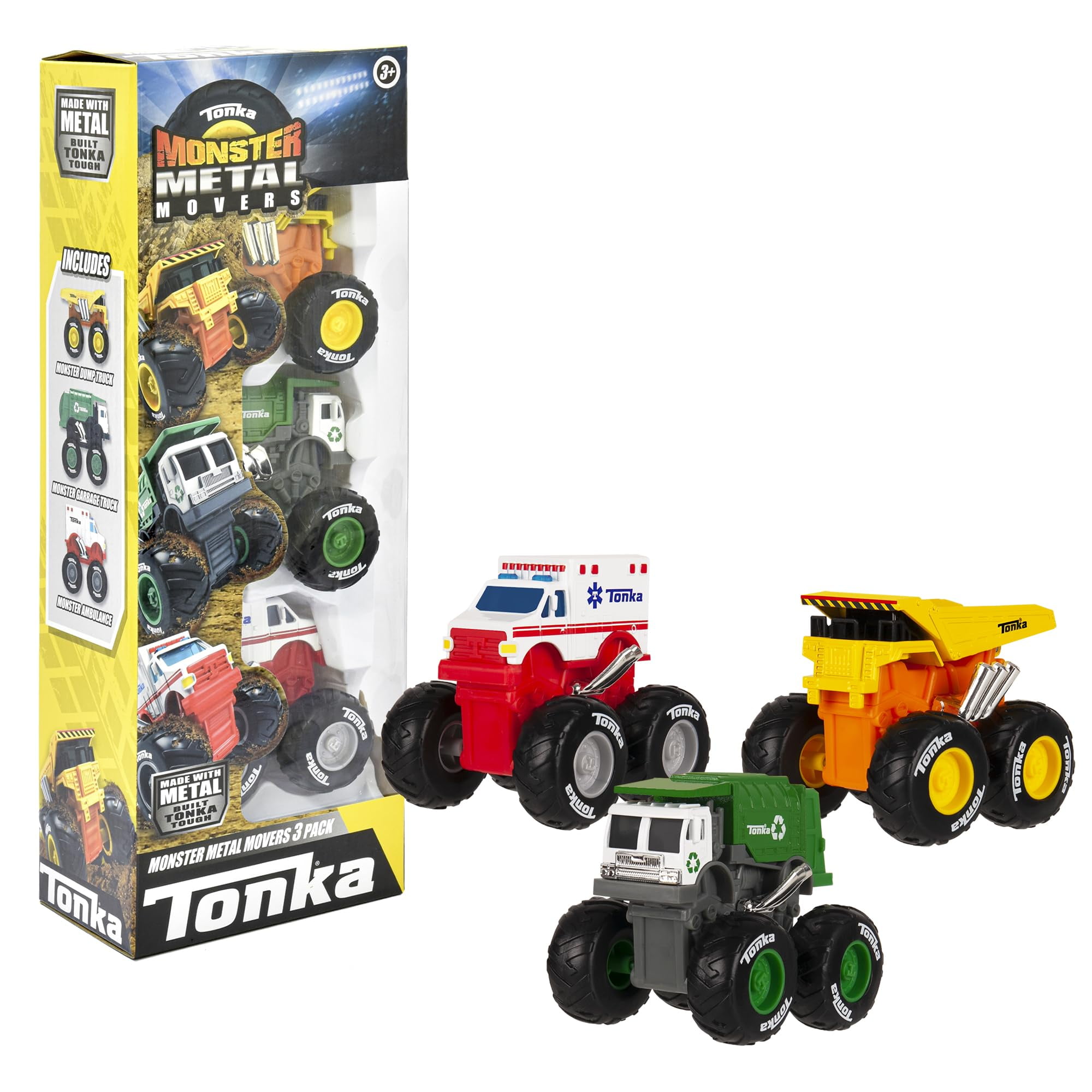 Tonka Monster Metal Movers 3pk Dump Truck, Garbage Truck, EMT Truck