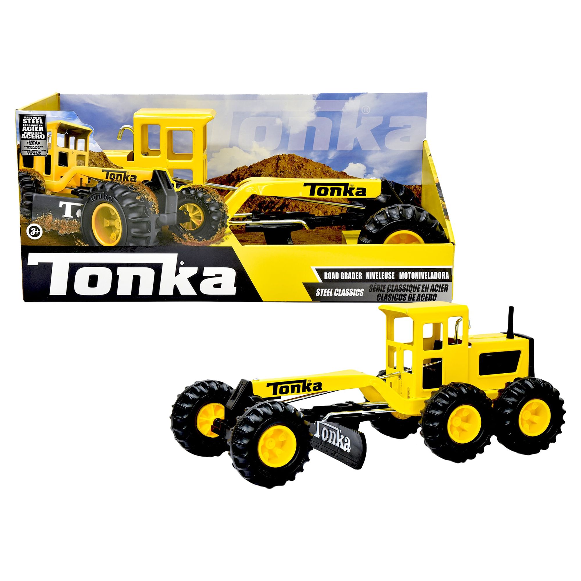 Tonka Steel Classics Road Grader, 17" Long, Moveable Blade & Lever Axle Steering, Toy Vehicle, Toy Truck, Realistic & Creative Construction Play, Great Gift, Kids Ages 3+ - image 1 of 6