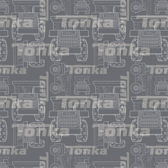 Tonka Truck Blueprint in Gray 100% Cotton Fabric Sold by the Yard