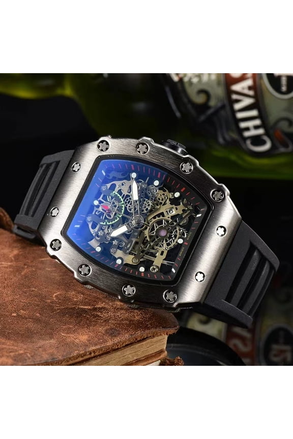 Skeleton Watch Barrel-Shaped Sports Men's Quartz Watch