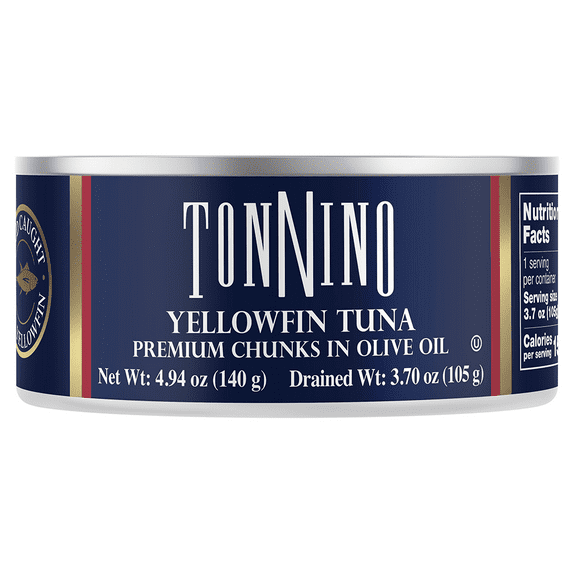 Tonnino Premium Yellowfin Tuna Chunks in Olive Oil, 4.94 oz, Can, Wild Caught