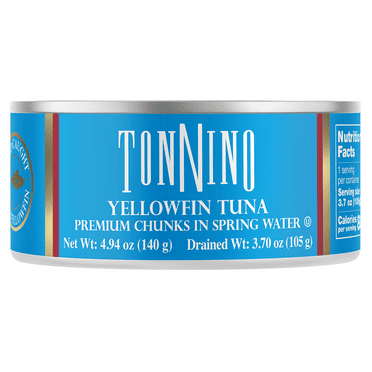 Tonnino Premium Yellowfin Tuna Chunks in Spring Water, 4.94 oz, Can, Wild Caught