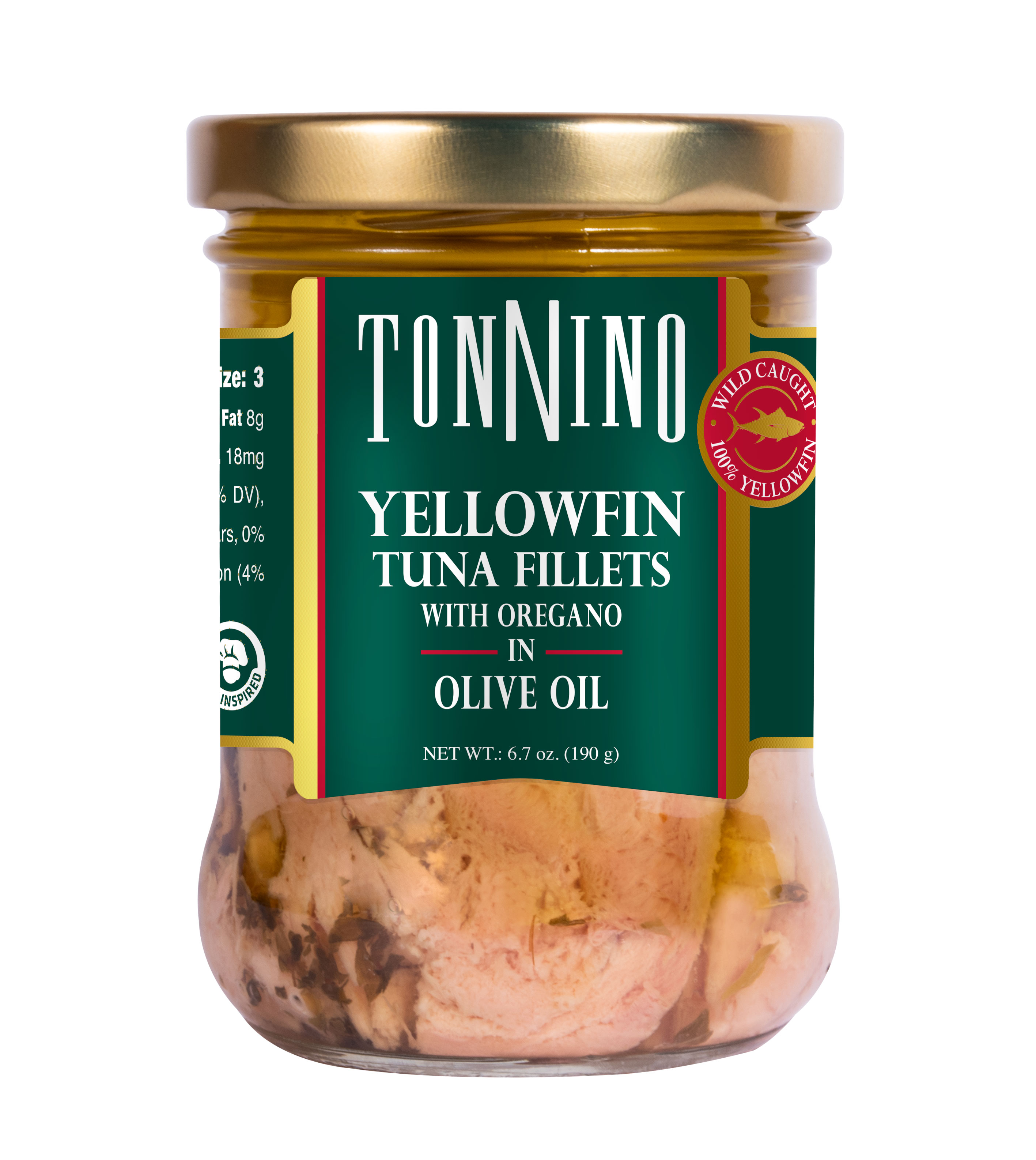 Tonnino Premium Yellowfin Tuna Fillet with Oregano in Olive Oil, Wild Caught, 6.7 oz, Jar - image 1 of 8