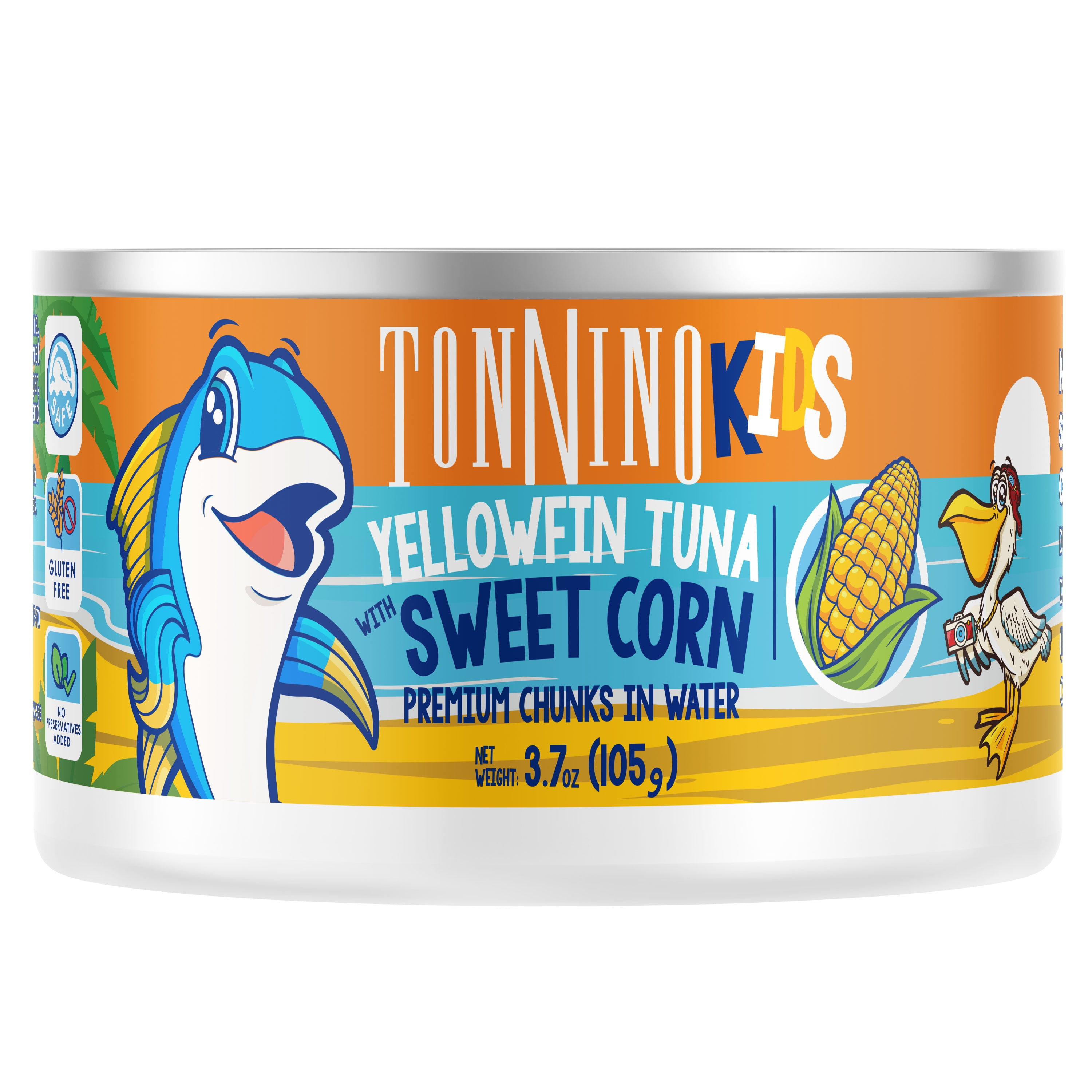 Tonnino Premium Yellowfin Tuna chunks with sweet corn in water, 3.7 oz