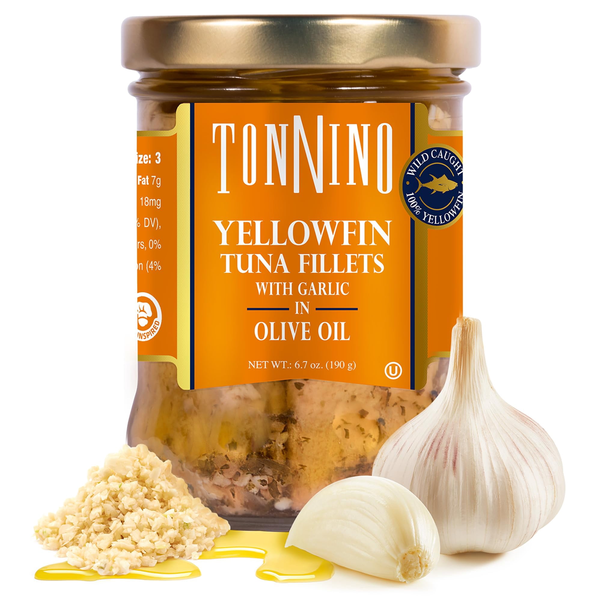 Tonnino Yellowfin in Olive Oil with Garlic 6.7 oz - 6-Pack: Omega-3 ...